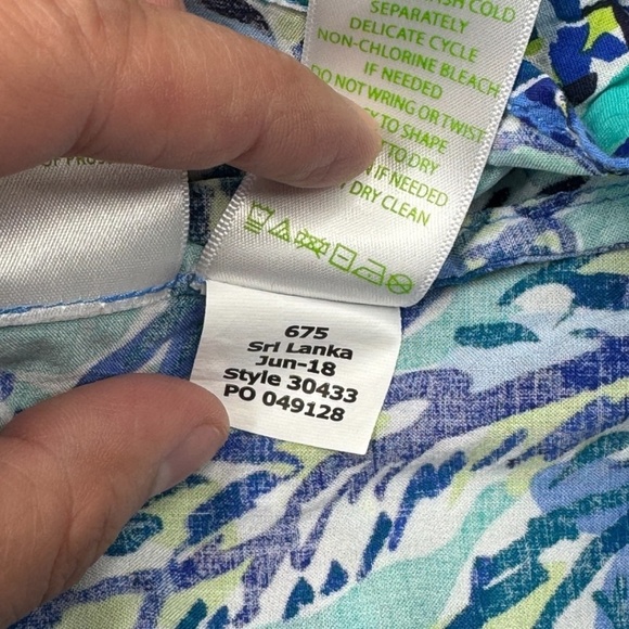 Vibrant Lilly Pulitzer Blue & Green Notched Collar Button-Down Shirt - Picture 9 of 13